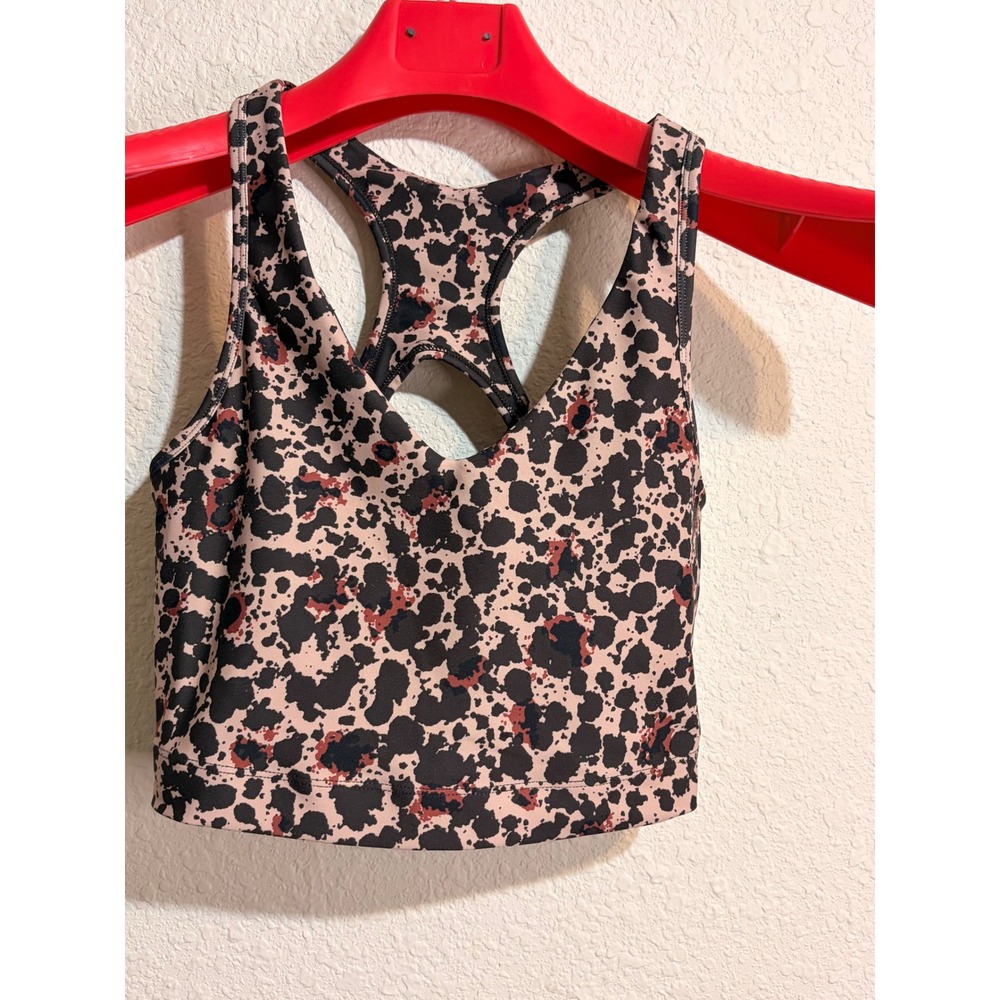 Activewear Racerback Sports Bra Abstract Animal Print Keyhole Back Brown Black